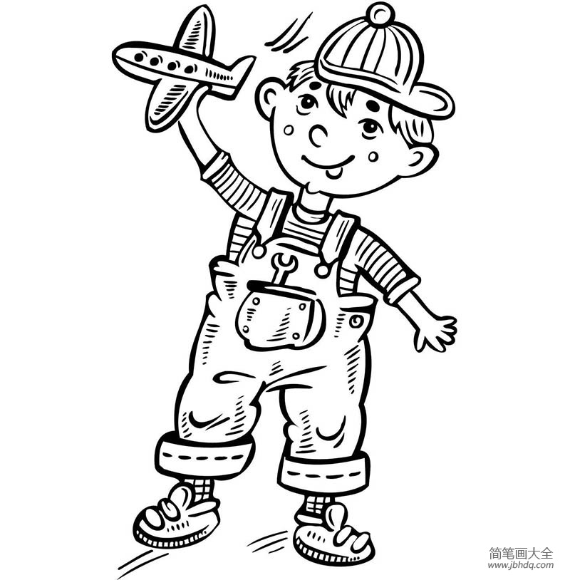小男孩玩玩具飞机