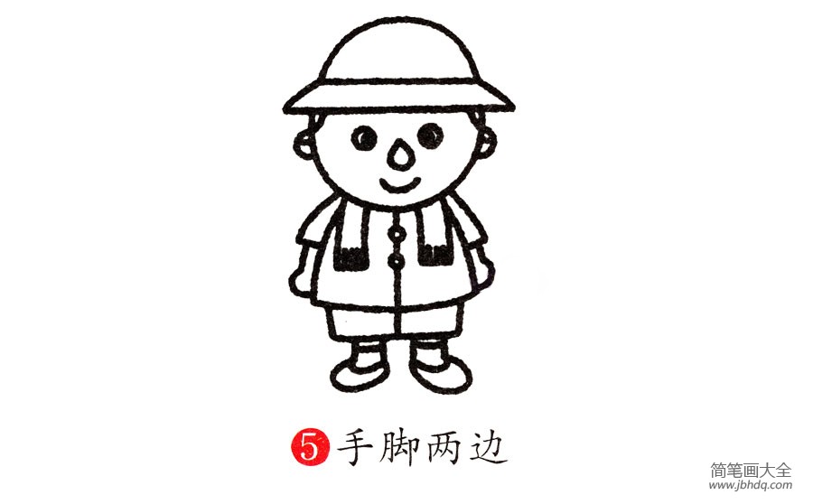 学画戴帽子的小男孩