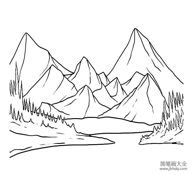 风景简笔画 山峰风景简笔画图片