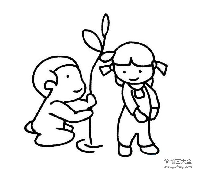 植树的小朋友简笔画图片