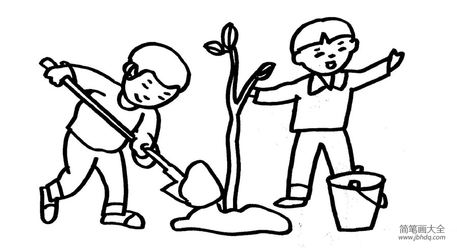 植树的小男孩简笔画