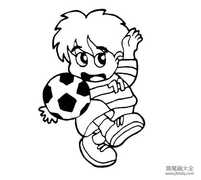 体育运动简笔画素材  小男孩踢足球