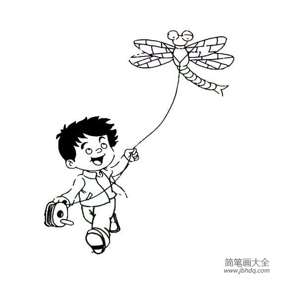 春天简笔画素材 放风筝的小男孩