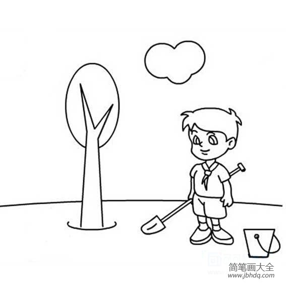 少先队员植树简笔画