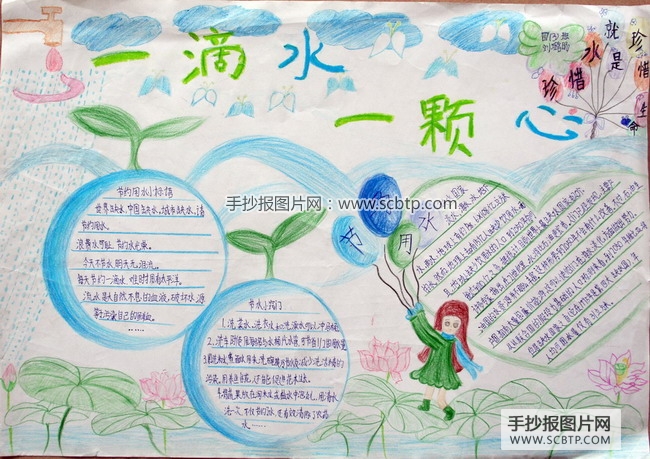 “一滴水,一颗心”节约用水小报设计