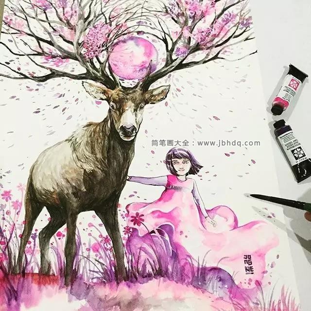 鹿子水彩插画欣赏10