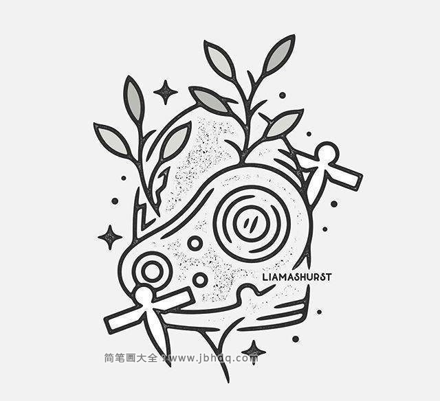 精致的黑白线描风景小插画5