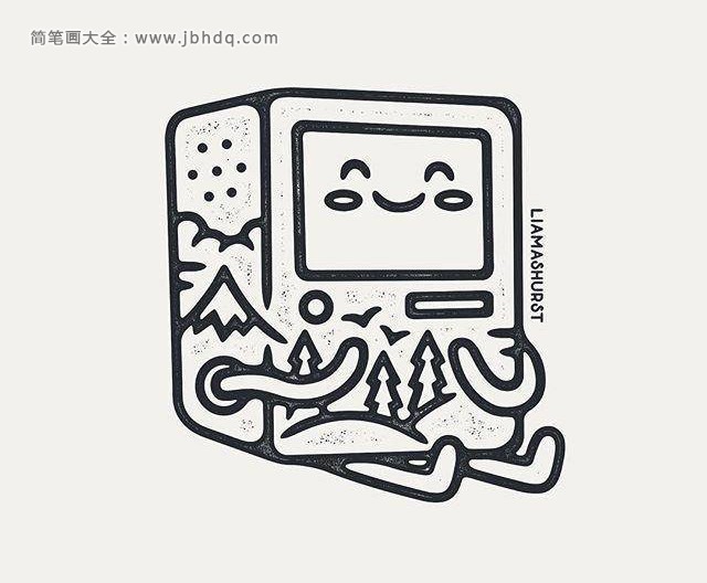 精致的黑白线描风景小插画7