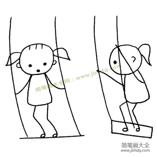 玩秋千简笔画图片