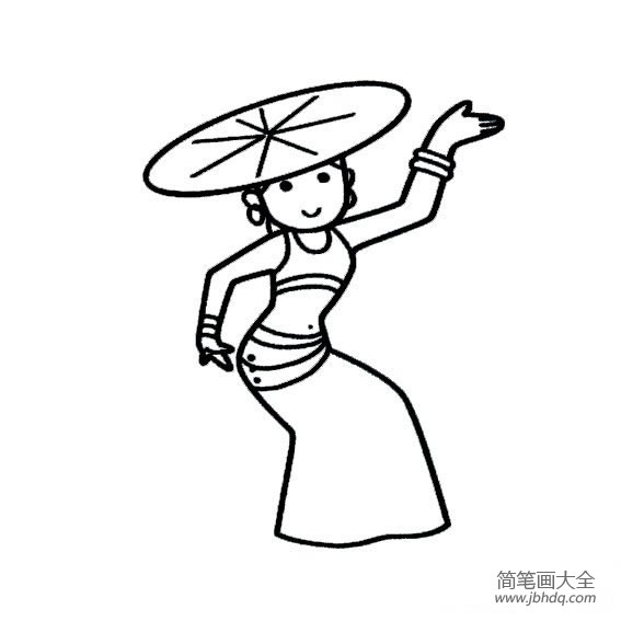 儿童简笔画_跳舞的傣族少女简笔画