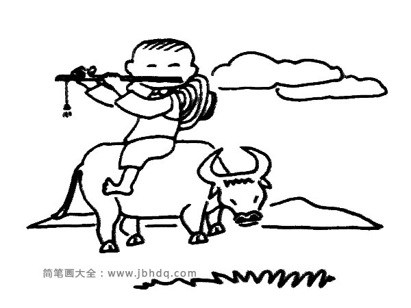 清明节简笔画图片 牛背上的牧童