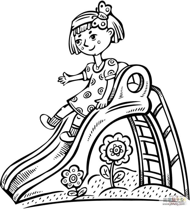 小女孩玩滑滑梯