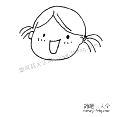 2.在连上点出眼睛，然后在头的两边画出马尾辫。