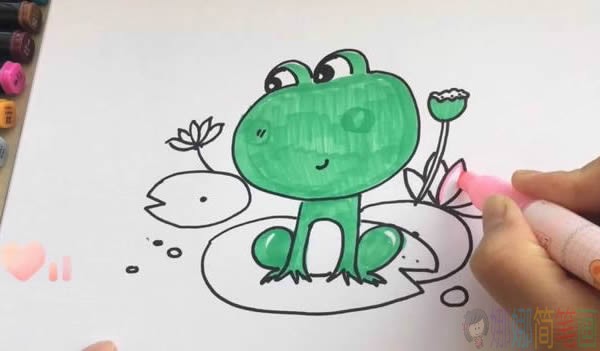 荷叶上的青蛙简笔画画法步骤图片