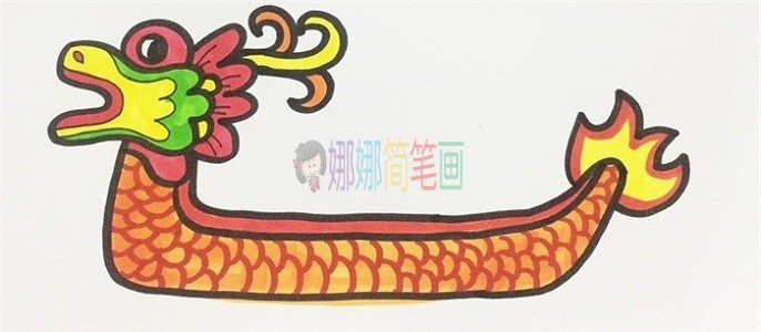 龙舟简笔画涂色 彩色 龙舟简笔画涂色 彩色