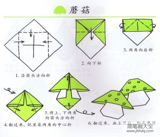 儿童手工折纸：蘑菇的手工折法!