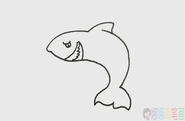 巨齿鲨简笔画,凶猛的巨齿鲨简笔画步骤画法图片
