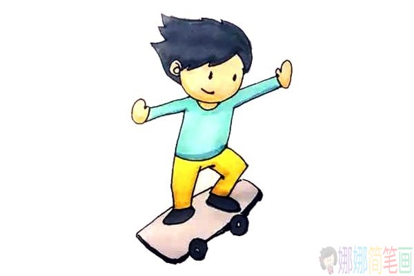 玩滑板的小男孩简笔画教程