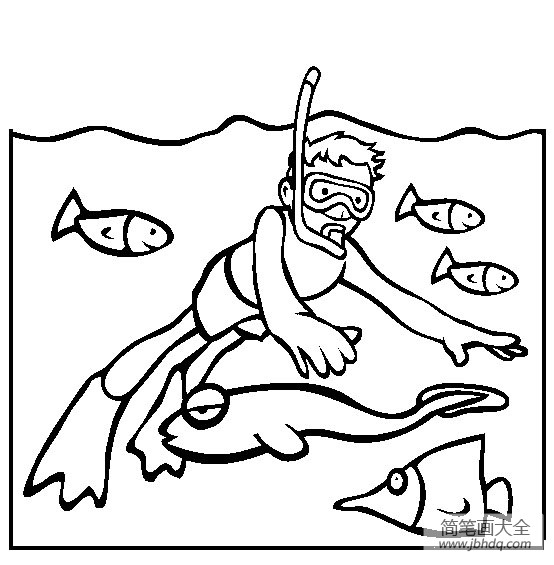 一组关于海滩玩耍的人物简笔画