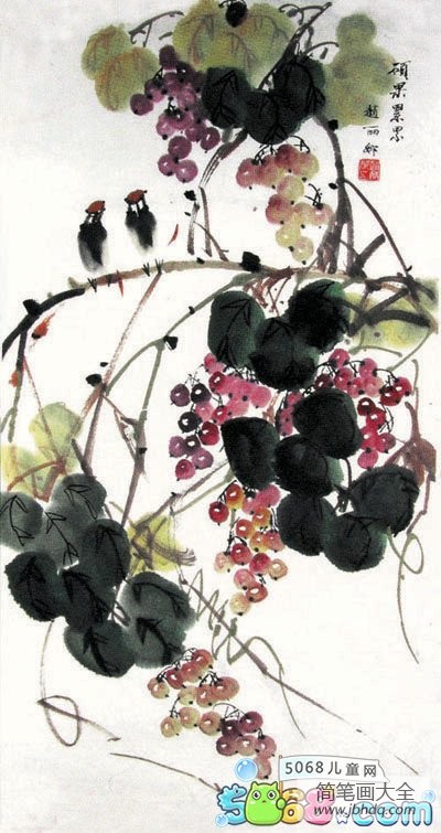 国画花鸟考级水墨画葡萄