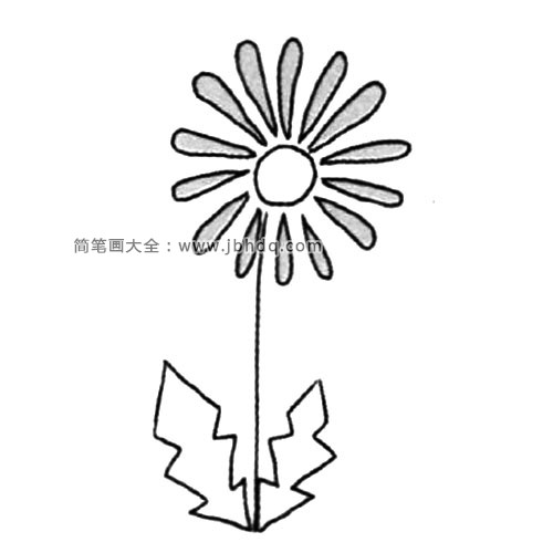 3.接着画完花瓣和花茎叶子。