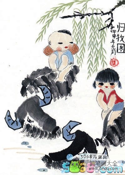 归牧图国画人物画考级