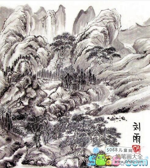 山水考级国画淡墨山水画图片展示