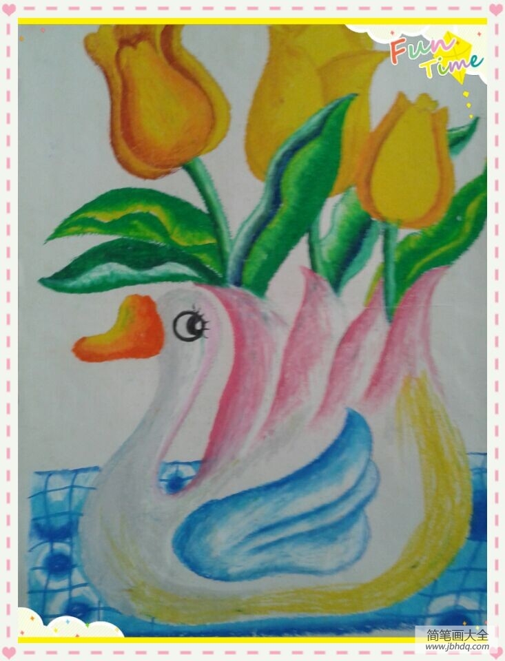 儿童画白鹅花瓶