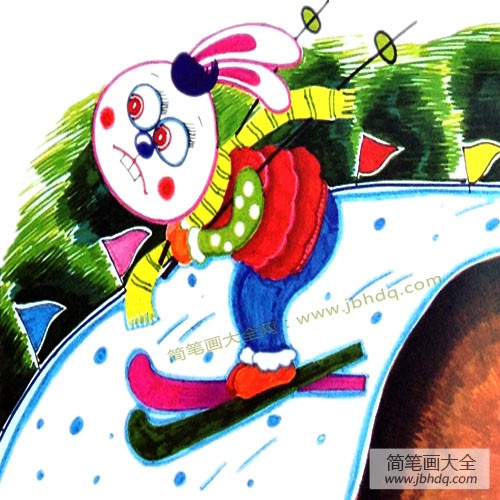 4.为小兔加上环境，画出树可以增加画面的速度感。