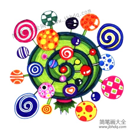 3.在涂颜色的时候，大糖树涂一个颜色，糖豆们可以涂得五颜六色的。
