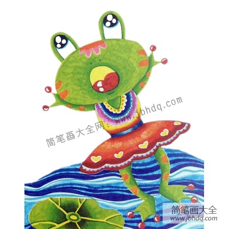 4.为画面加入周围的环境，不一定非得是个好天气，雨天的青蛙在池塘也可以边唱歌边洗澡。