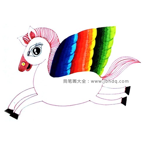 3.用渐变的方法为飞马的翅膀涂色，可以有对比，有渐变。
