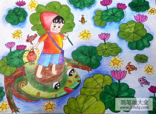 儿童画荷塘月色
