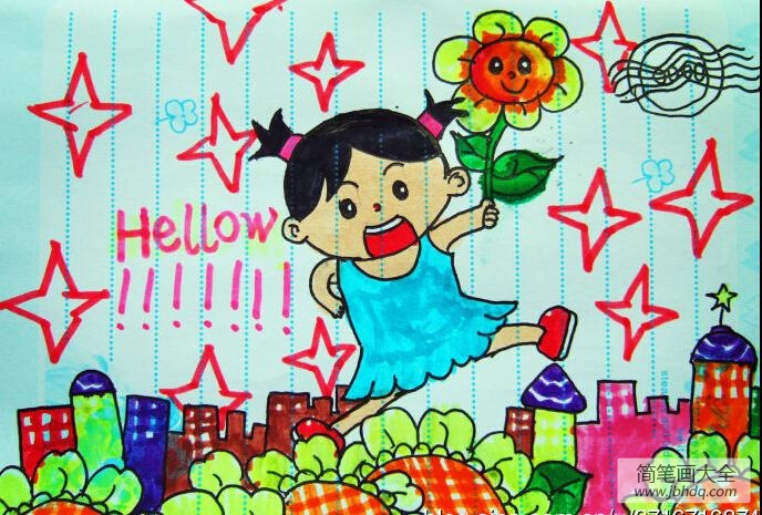 儿童画我像花儿一样绽放