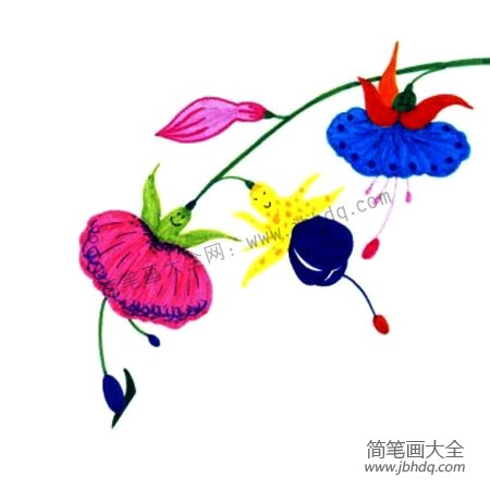3.为花儿们涂色，颜色丰富有变化，注意对比色、互补色。