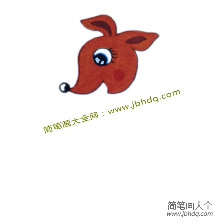 1.先在画面的上部画出小狗的头部，为小狗添加五官及表情，并上浅颜色。