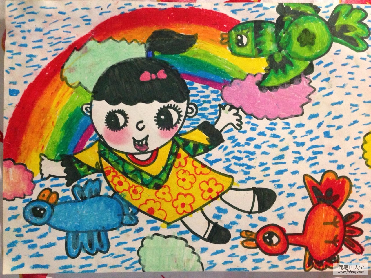 儿童画我和动物一起飞