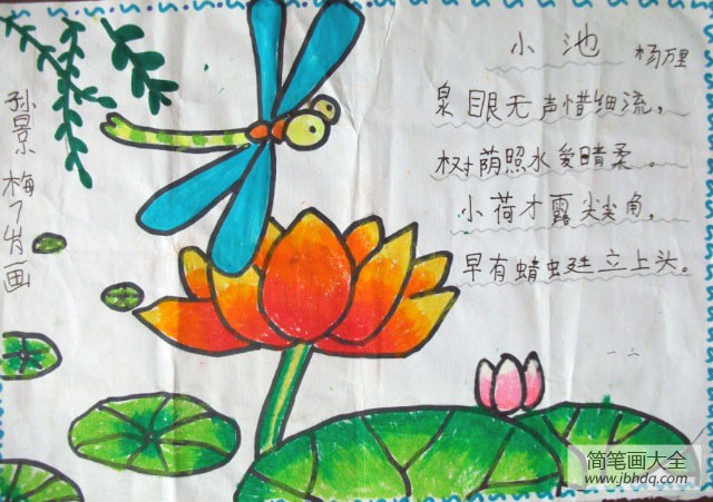 荷花儿童水彩画图片