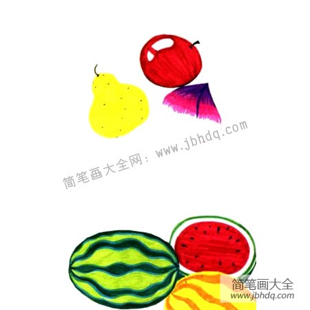 2.给水果涂上颜色，颜色鲜艳，均匀。