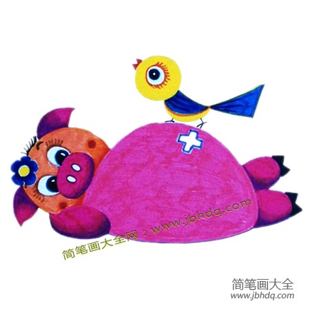 3.小猪的小伙伴来看它了，它会是谁？小鸟，请你画出来并上色。