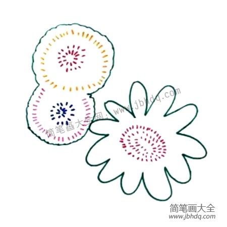 2.画出花和毛毛蒲公英，可以尝试一下点彩的方式。