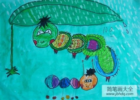 儿童画躲雨的小虫子