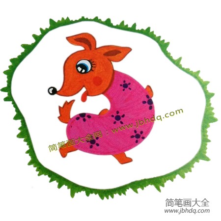 4.为小狗画出周围的环境，还可以加上小狗的脚印，使画面更加丰富。