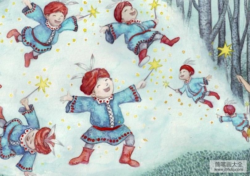 儿童画雪精灵的欢乐