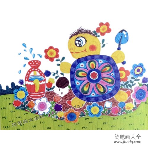 4.画出草地和云彩。