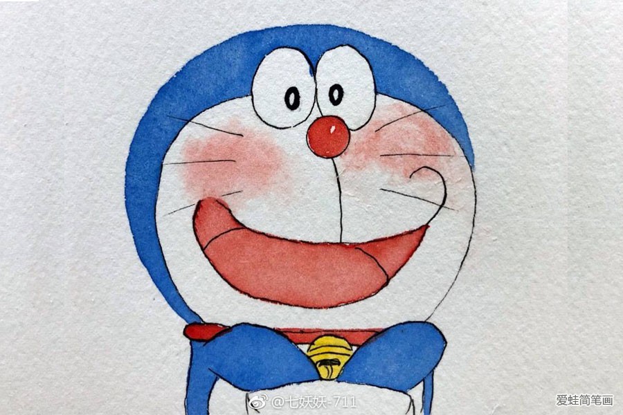 超爱的蓝胖子哆啦A梦水彩画