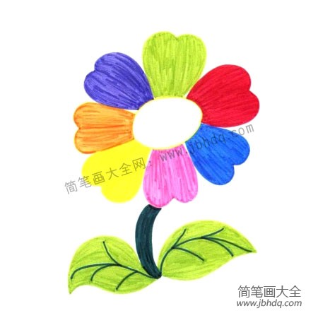 2.给花瓣涂颜色，色彩鲜艳有对比。