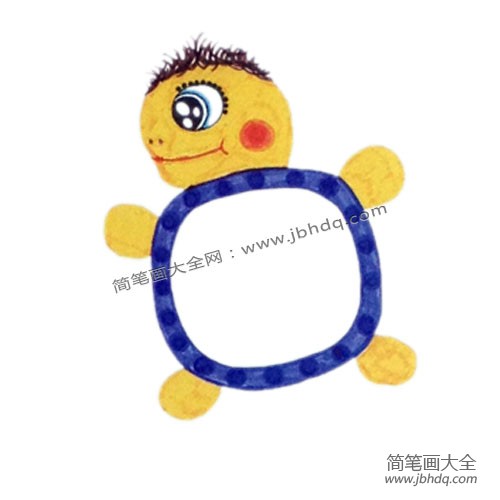 1.画出乌龟的外部轮廓，想一想小花背种花时应该什么表情？