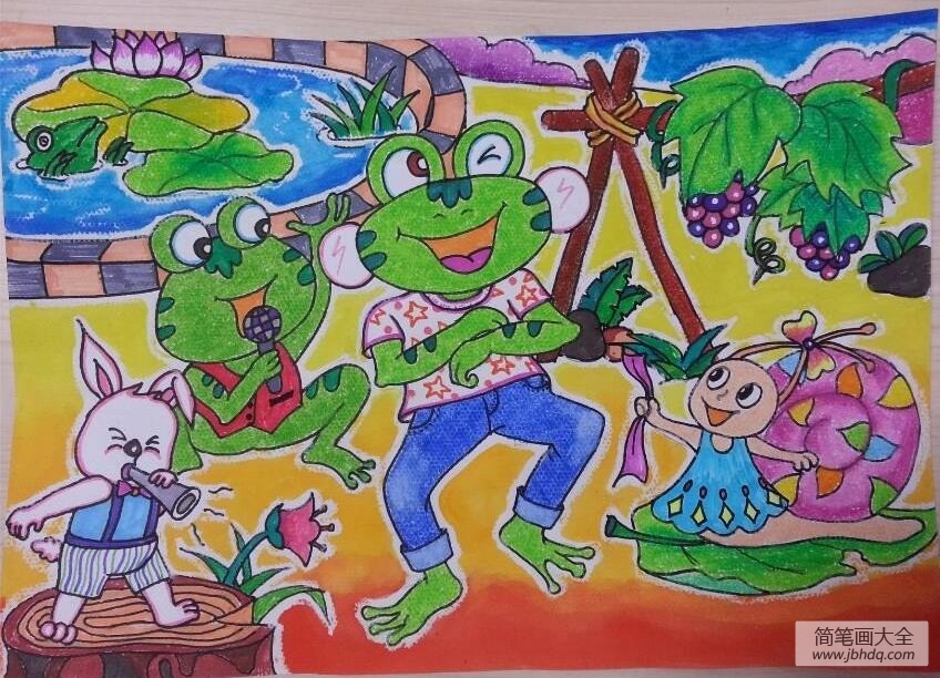 儿童油棒画作品 欢乐的演唱会