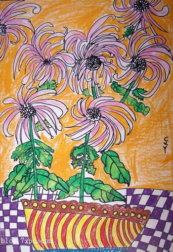 秋天菊花儿童画-盛开的菊花